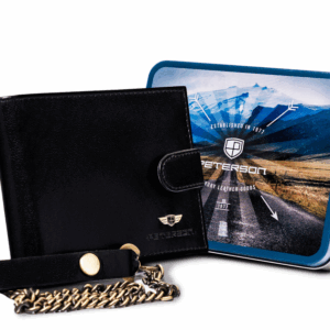 Poziomy portfel męski ze skóry naturalnej z łańcuchem - Peterson