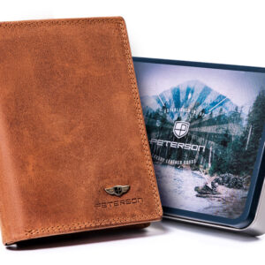 Pionowy, skórzany portfel męski z wewnętrzną kieszonką - Peterson
