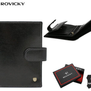 Duży, skórzany portfel męski na zatrzask - Rovicky