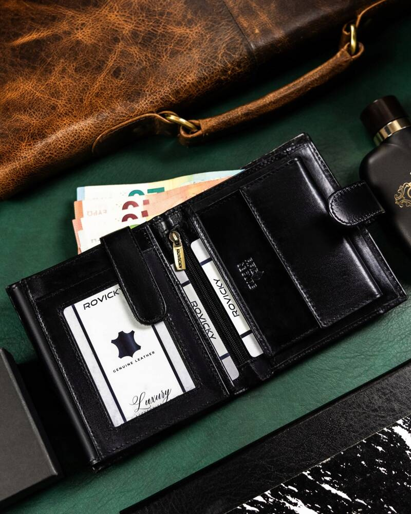 Duży, skórzany portfel męski z systemem RFID - Rovicky - obrazek 4