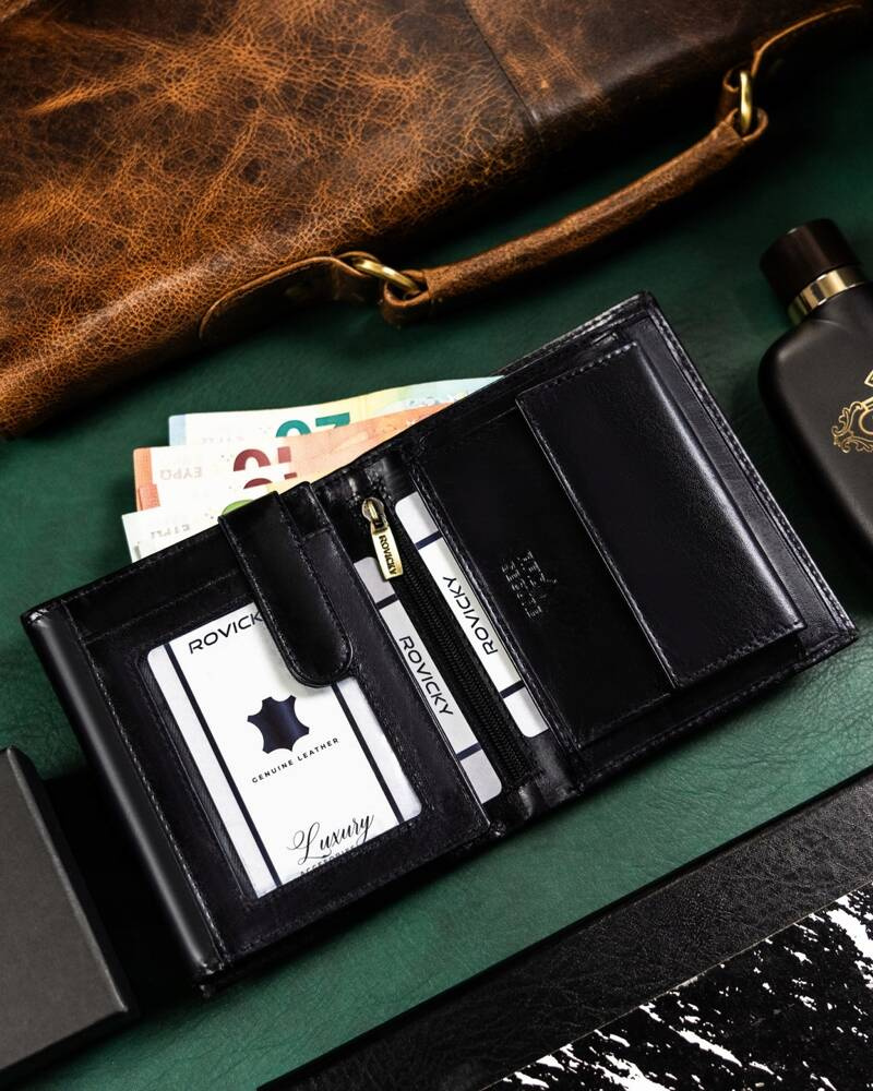Duży, skórzany portfel męski z systemem RFID - Rovicky - obrazek 4