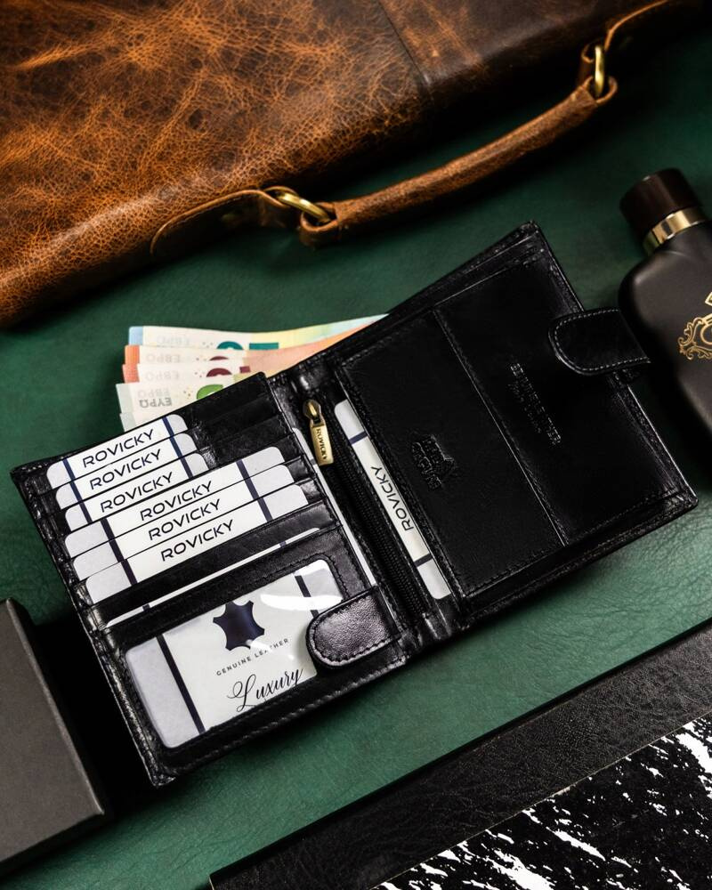 Skórzany, duży portfel męski z systemem RFID - Rovicky - obrazek 4
