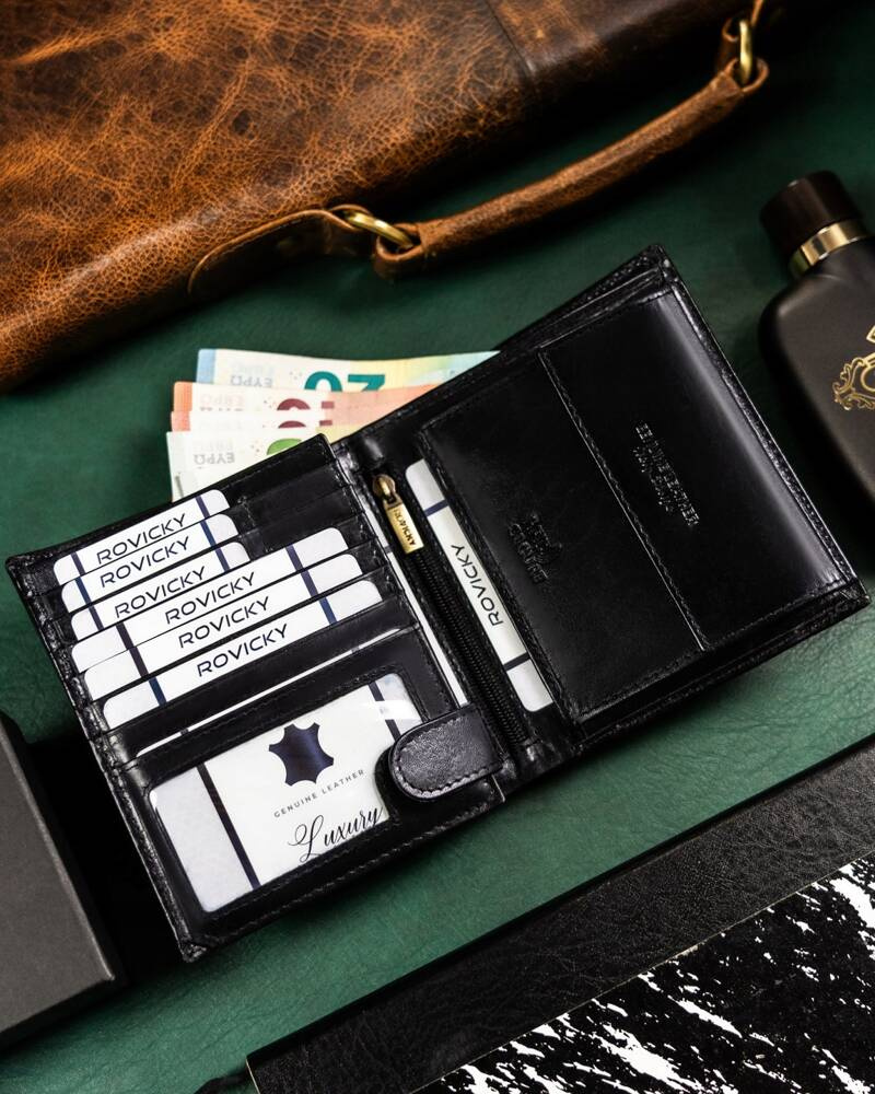 Skórzany, duży portfel męski z systemem RFID - Rovicky - obrazek 4