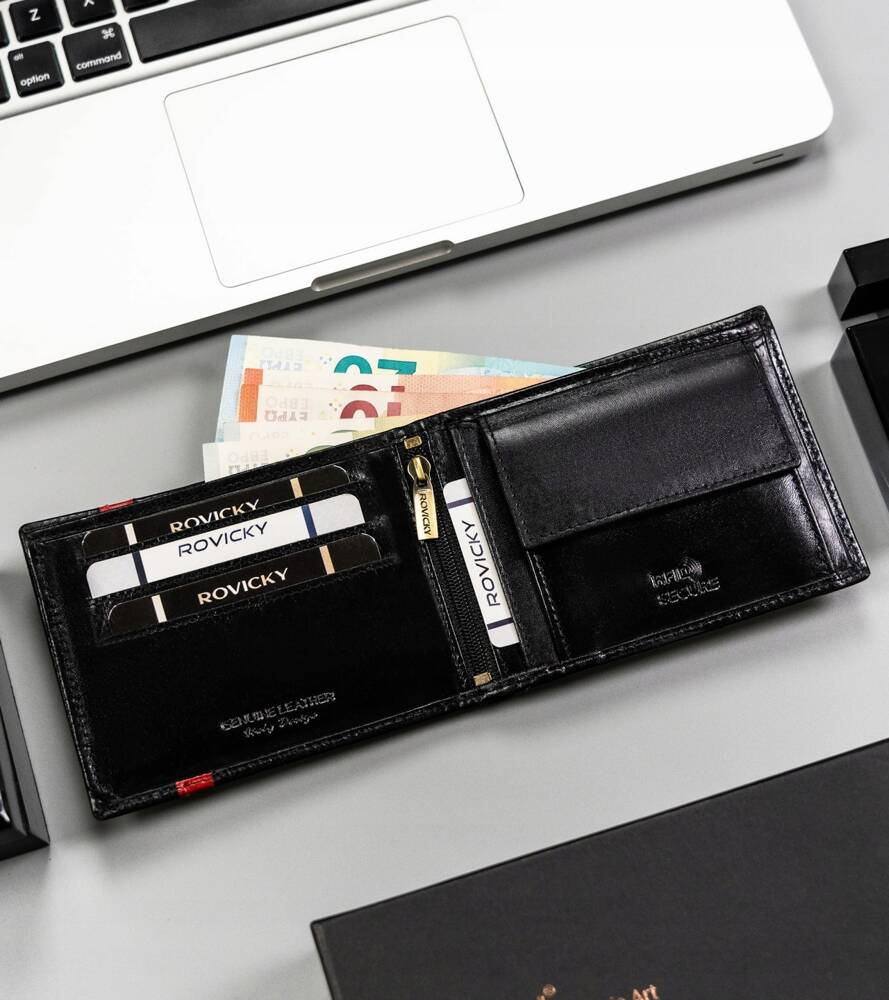 Skórzany portfel męski z systemem RFID - Rovicky - obrazek 5