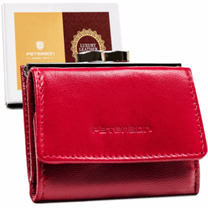 Mały, skórzany portfel damski na zatrzask i bigiel - Peterson