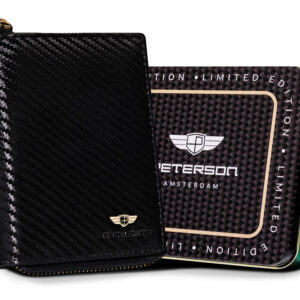 Kompaktowy portfel męski na suwak carbon - Peterson