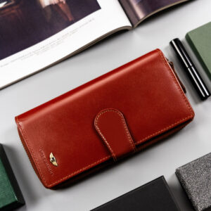 Duży, skórzany portfel damski na zamek i zatrzask - Peterson