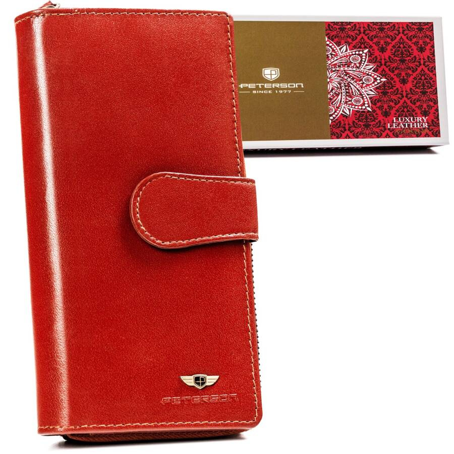 Duży, skórzany portfel damski na zamek i zatrzask - Peterson - obrazek 3