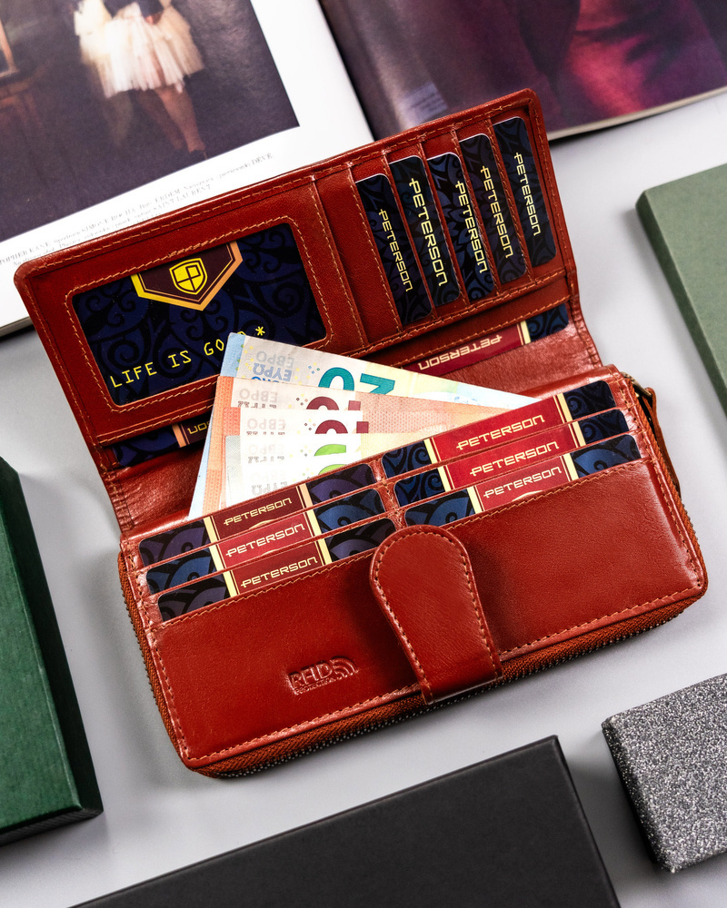 Duży, skórzany portfel damski na zamek i zatrzask - Peterson - obrazek 10