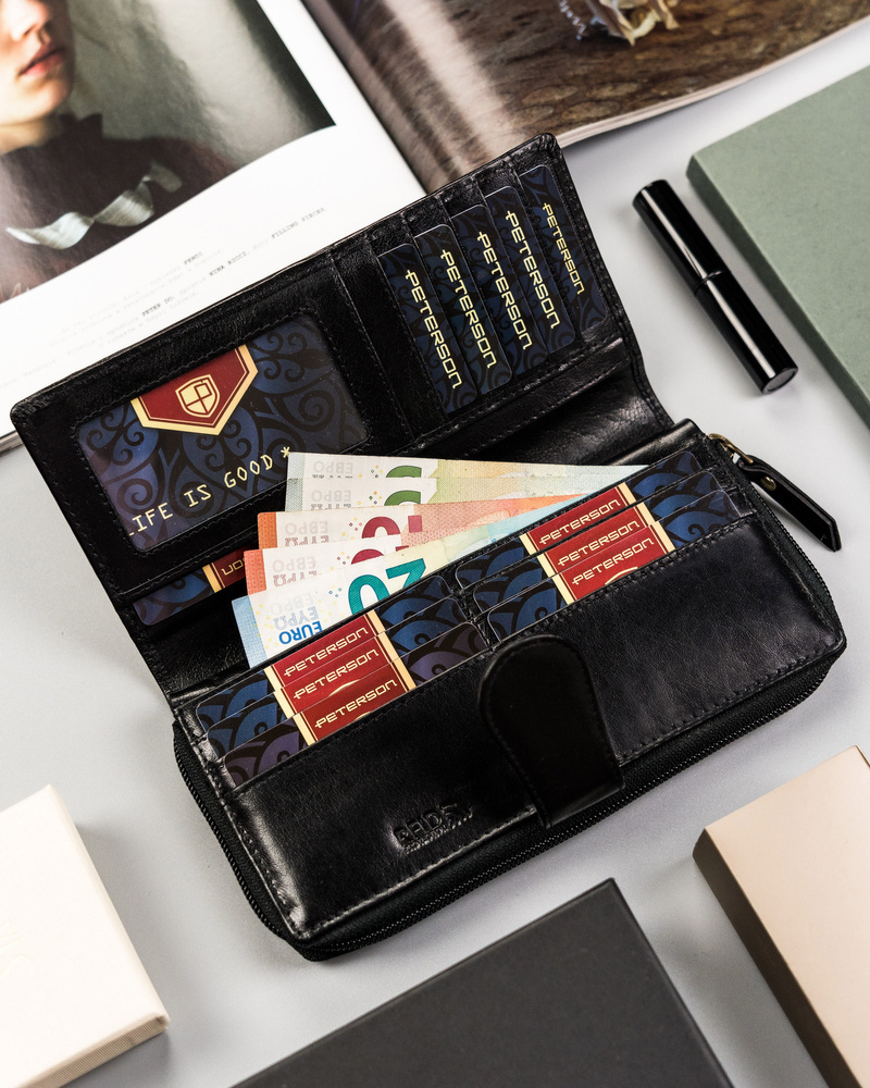 Duży, skórzany portfel damski na zamek i zatrzask - Peterson - obrazek 9