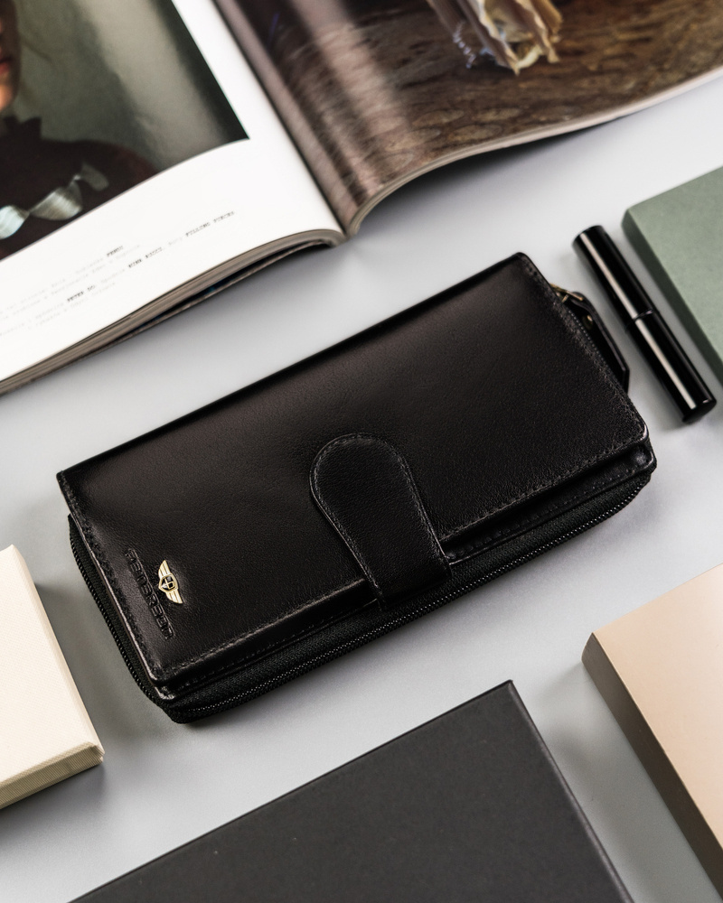 Duży, skórzany portfel damski na zamek i zatrzask - Peterson - obrazek 5