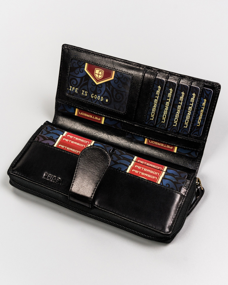 Duży, skórzany portfel damski na zamek i zatrzask - Peterson - obrazek 6