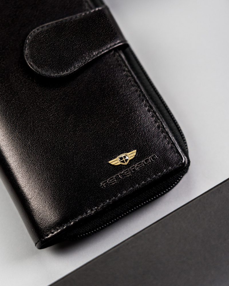 Duży, skórzany portfel damski na zamek i zatrzask - Peterson - obrazek 3