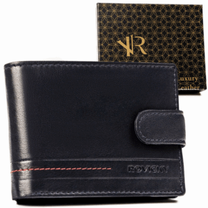 Duży, skórzany portfel męski na zatrzask - Rovicky