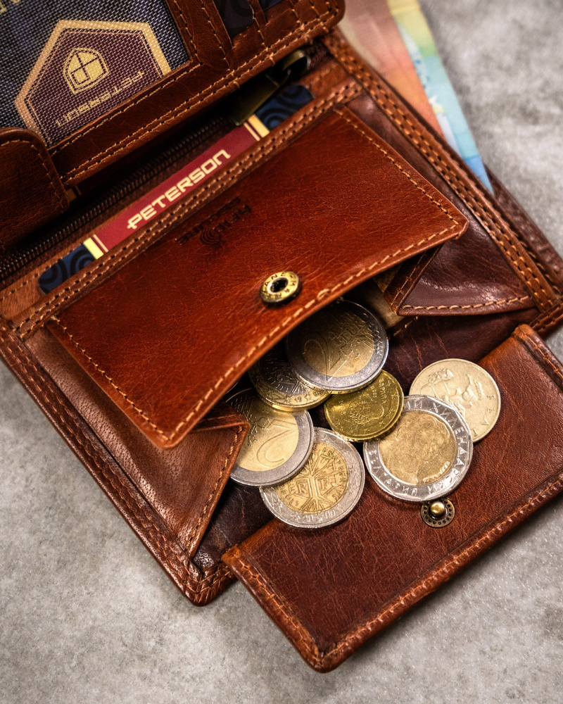 Duży, skórzany portfel męski z wytłoczonym znakiem zodiaku - Peterson - obrazek 11