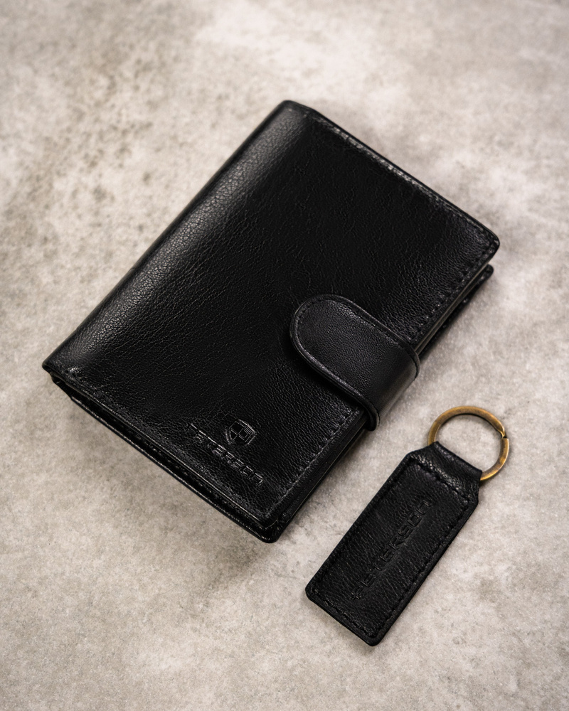 Zestaw prezentowy: elegancki, skórzany portfel męski i brelok - Peterson - obrazek 3
