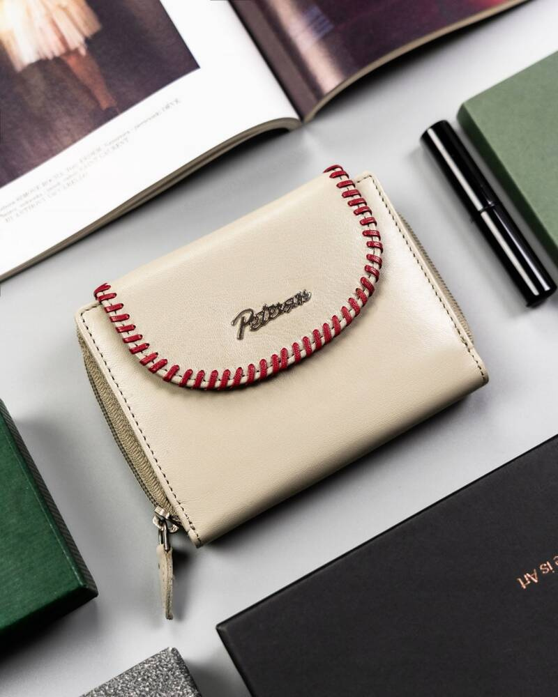 Skórzany portfel damski na zatrzask i zamek - Peterson - obrazek 2