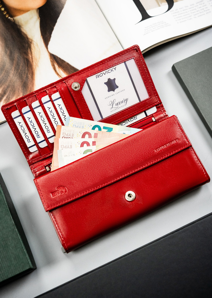 Skórzany portfel damski w orientacji poziomej na zatrzask - 4U Cavaldi - obrazek 5