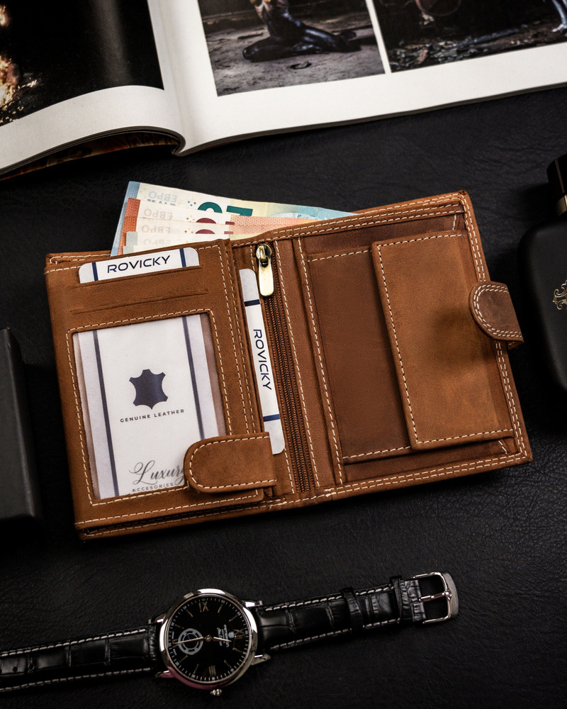 Duży, pionowy portfel męski ze skóry naturalnej - Always Wild - obrazek 3