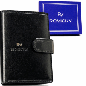 Skórzany, pionowy portfel męski zapinany na zatrzask - Rovicky