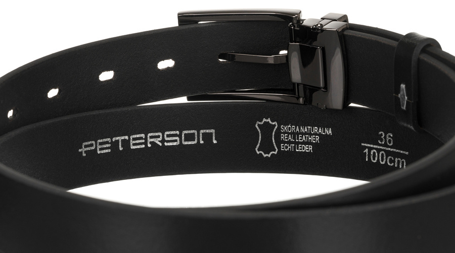 Skórzany, wąski pasek męski z klasyczną klamrą - Peterson - obrazek 3