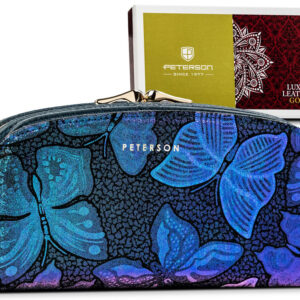 Skórzany portfel damski zdobiony holograficznymi motylami - Peterson