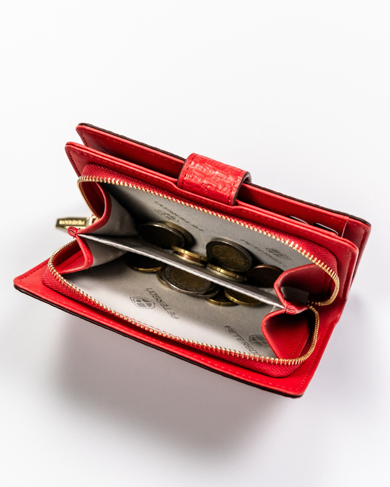 Portfel damski w orientacji pionowej ze skóry ekologicznej zdobionej tłoczeniem - Peterson - obrazek 7