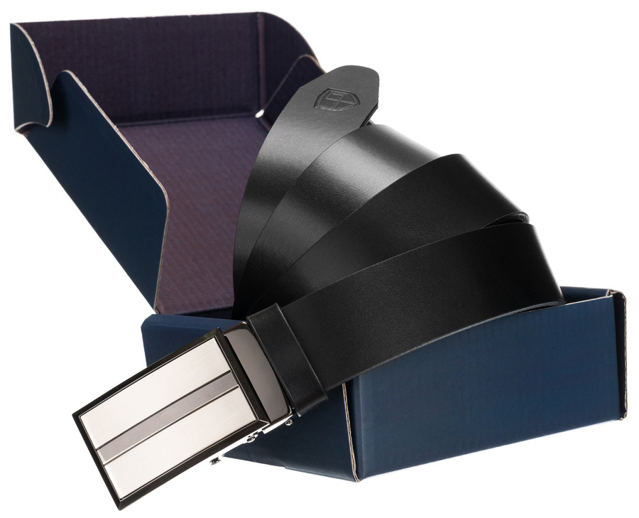 Elegancki, skórzany pasek męski z automatyczną klamrą - Peterson - obrazek 2