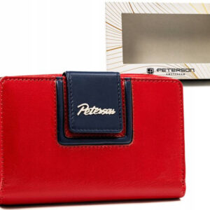 Skórzany portfel damski na zatrzask i suwak - Peterson