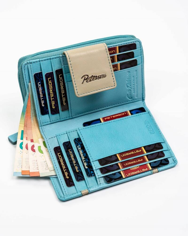 Elegancki skórzany portfel damski na zatrzask i suwak - Peterson - obrazek 5