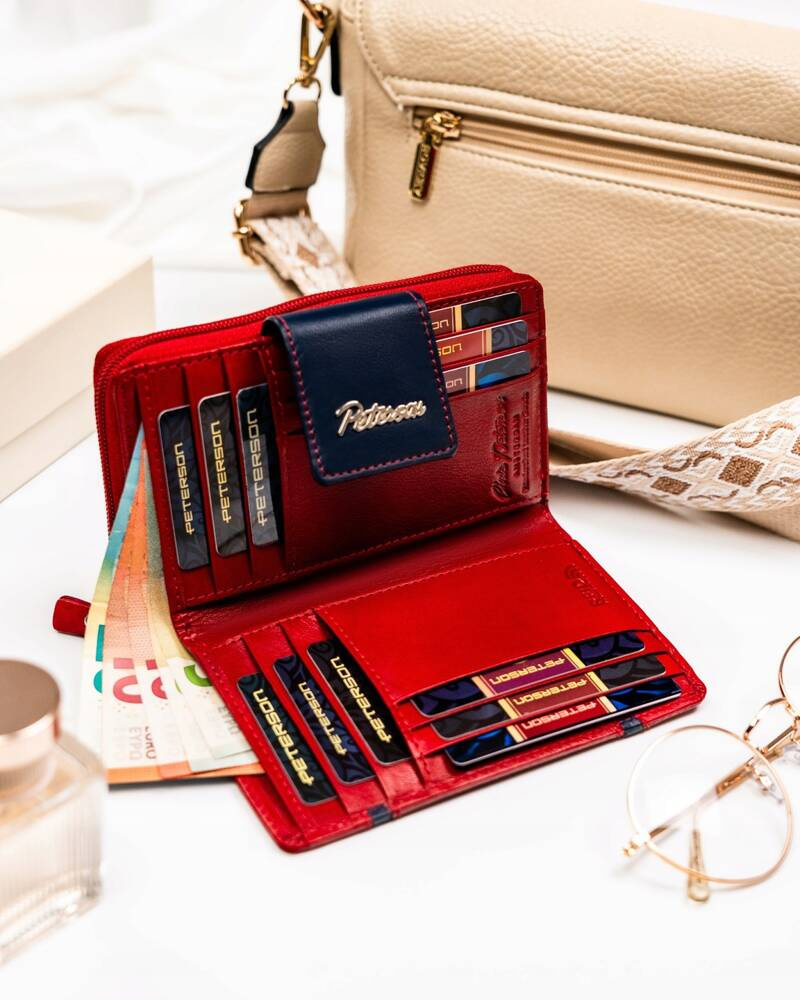 Elegancki skórzany portfel damski na zatrzask i suwak - Peterson - obrazek 5