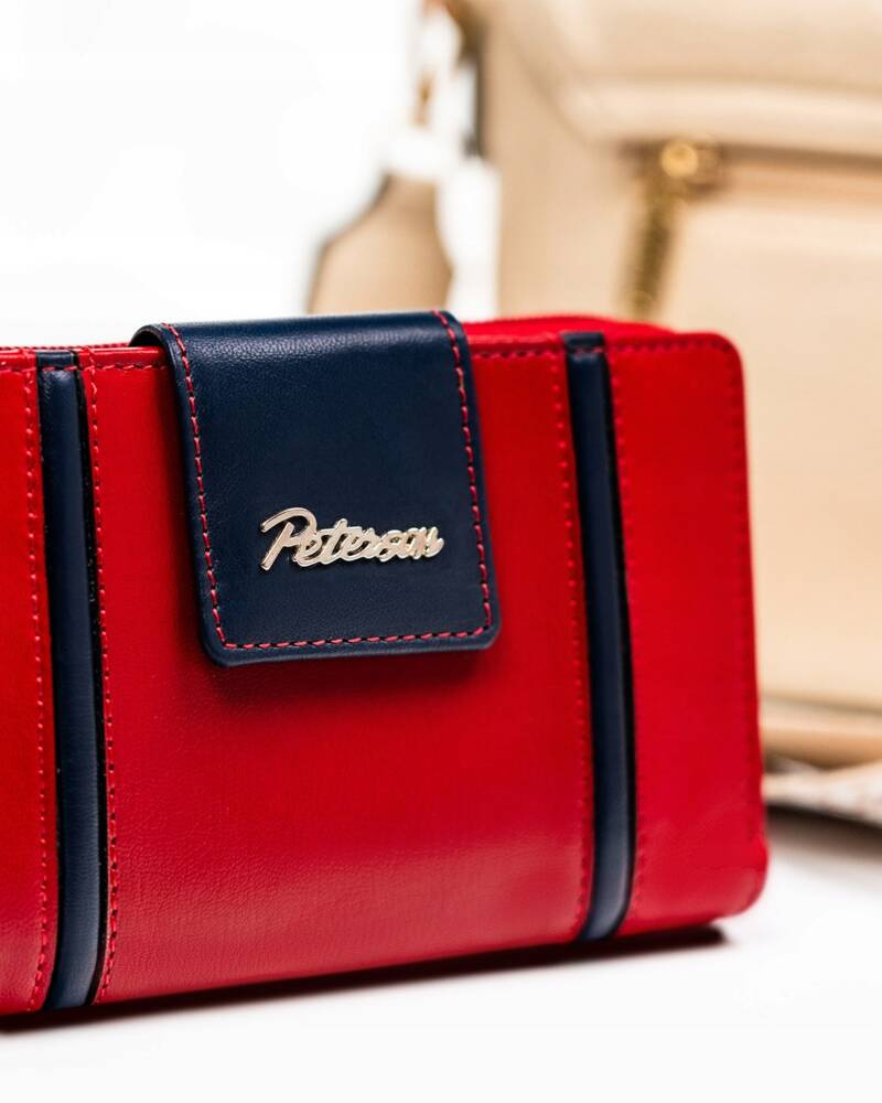 Elegancki skórzany portfel damski na zatrzask i suwak - Peterson - obrazek 4