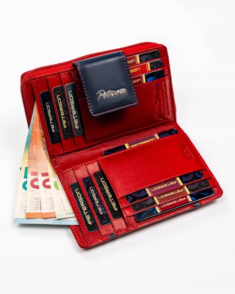 Elegancki skórzany portfel damski na zatrzask i suwak - Peterson - obrazek 6