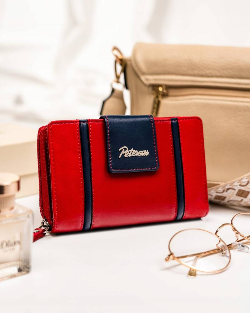Elegancki skórzany portfel damski na zatrzask i suwak - Peterson - obrazek 2
