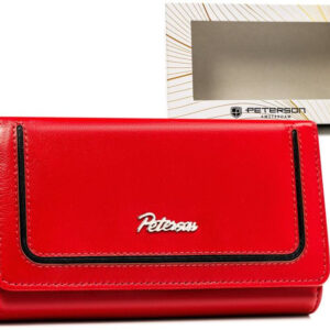 Duży, skórzany portfel damski na zatrzask i suwak - Peterson