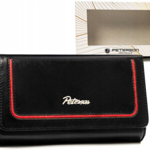 Duży, skórzany portfel damski na zatrzask i suwak - Peterson