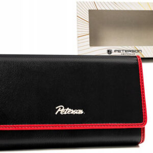 Pojemny, skórzany portfel damski na zatrzask i suwak - Peterson
