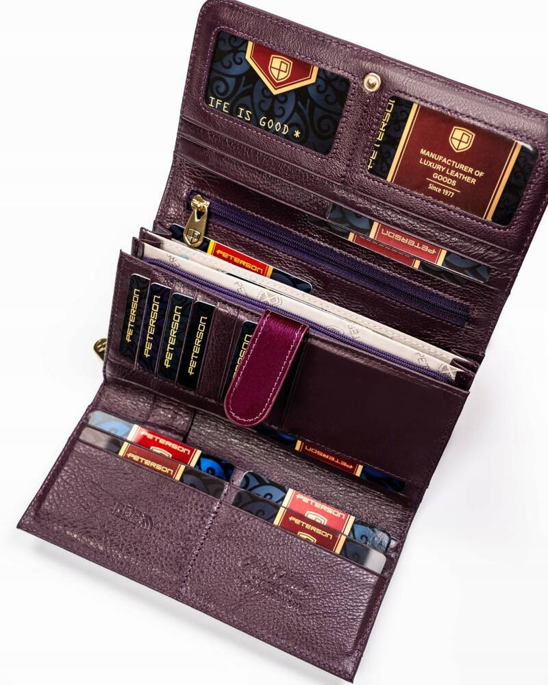 Skórzany, lakierowany portfel damski z miejscem na długopis - Peterson - obrazek 6