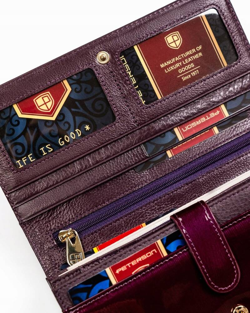 Skórzany, lakierowany portfel damski z miejscem na długopis - Peterson - obrazek 8