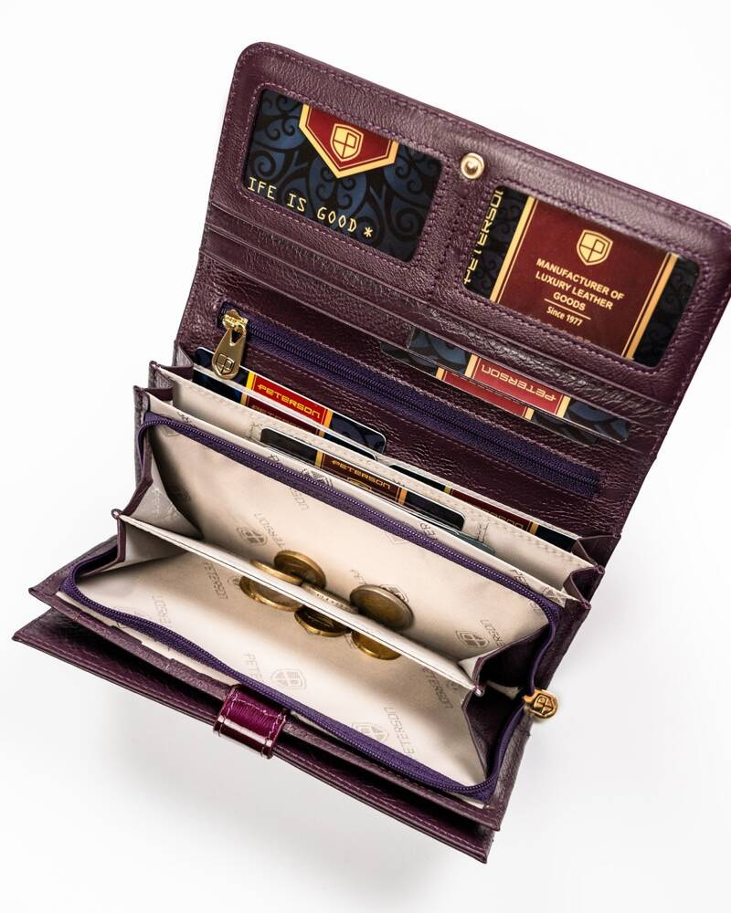 Skórzany, lakierowany portfel damski z miejscem na długopis - Peterson - obrazek 7