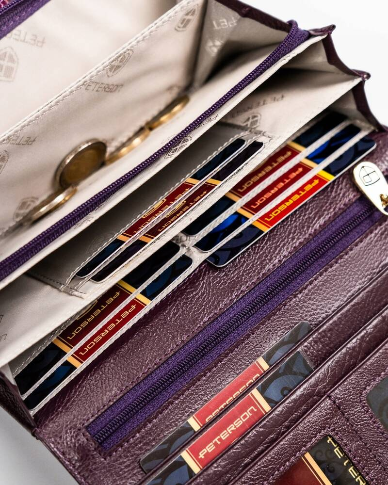 Skórzany, lakierowany portfel damski z miejscem na długopis - Peterson - obrazek 9