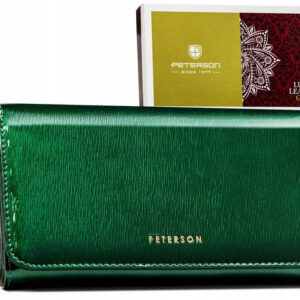 Skórzany, lakierowany portfel damski z miejscem na długopis - Peterson