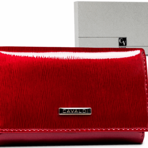Portfel damski z lakierowanej skóry naturalnej na zatrzask i suwak - 4U Cavaldi