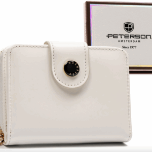 Mały portfel damski ze skóry ekologicznej na zatrzask i suwak - Peterson