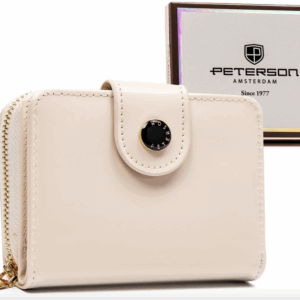 Mały portfel damski ze skóry ekologicznej na zatrzask i suwak - Peterson