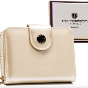 Mały portfel damski ze skóry ekologicznej na zatrzask i suwak - Peterson