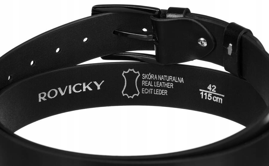Skórzany pasek męski z klasyczną klamrą - Rovicky - obrazek 5