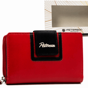 Skórzany portfel damski na zatrzask i suwak - Peterson