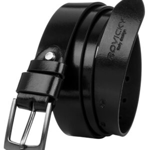 Wąski pasek męski z polerowanej skóry naturalnej licowej - Rovicky