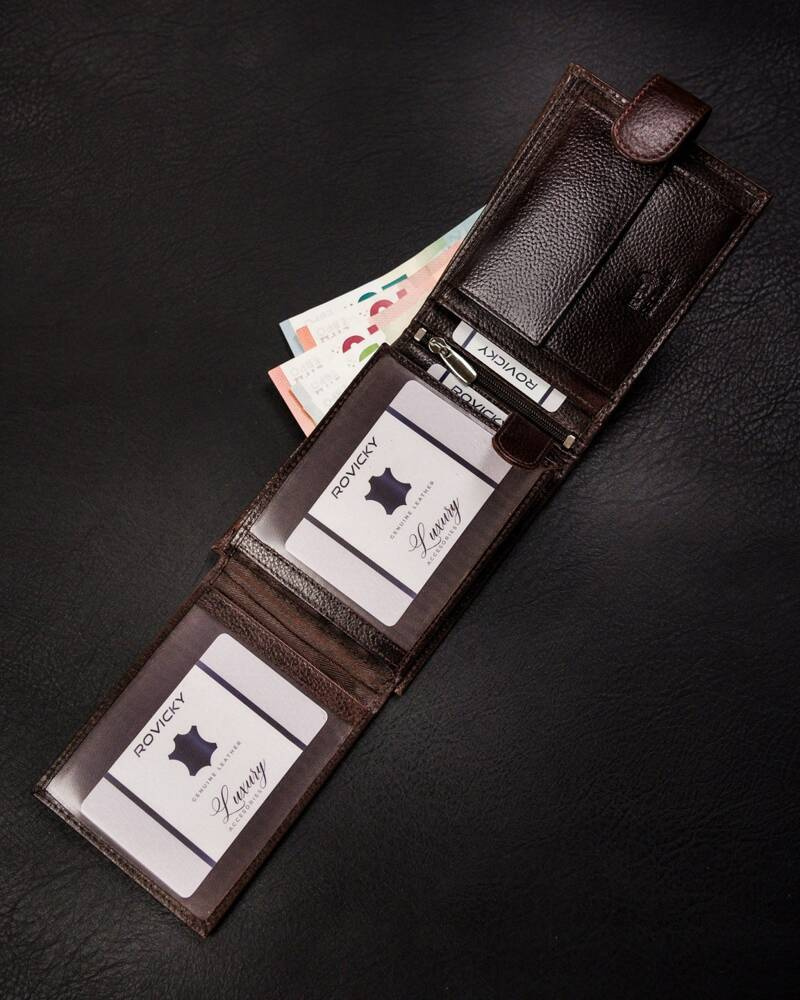 Duży portfel męski ze skóry naturalnej zapinany na zatrzask - Rovicky - obrazek 7